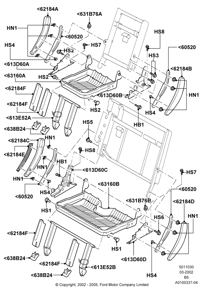 Схема Основание заднего сиденья, Less Third Row Power Folding Seat; 18.03.2002–02.08.2006