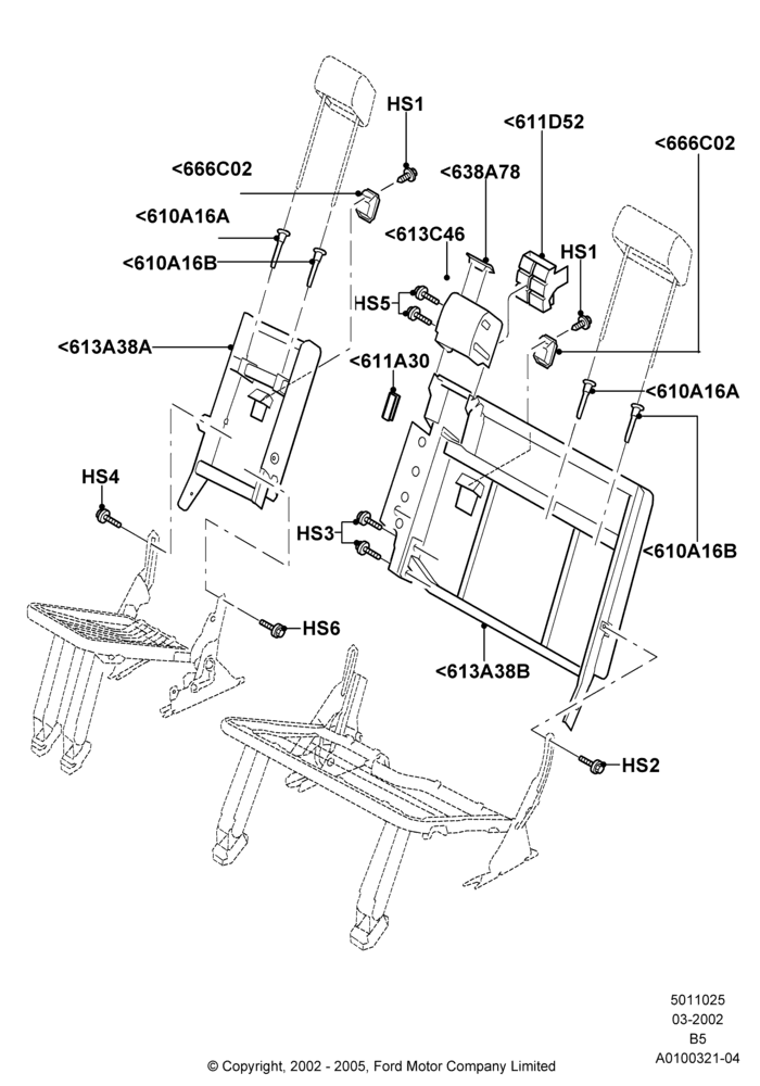 Схема Спинка заднего сиденья, Less Third Row Power Folding Seat; 18.03.2002–02.08.2006