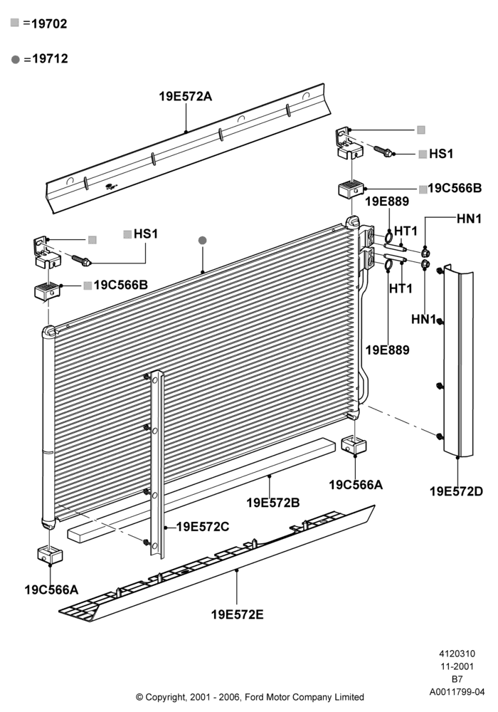 Схема Конденсатор и компрессор кондиционера, Condenser Assy; 01.12.2003–02.08.2006