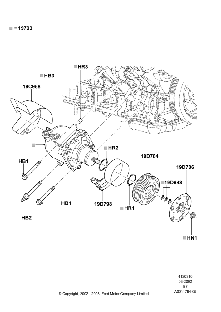 Схема Конденсатор и компрессор кондиционера, Compressor Assy; 18.03.2002–02.08.2006