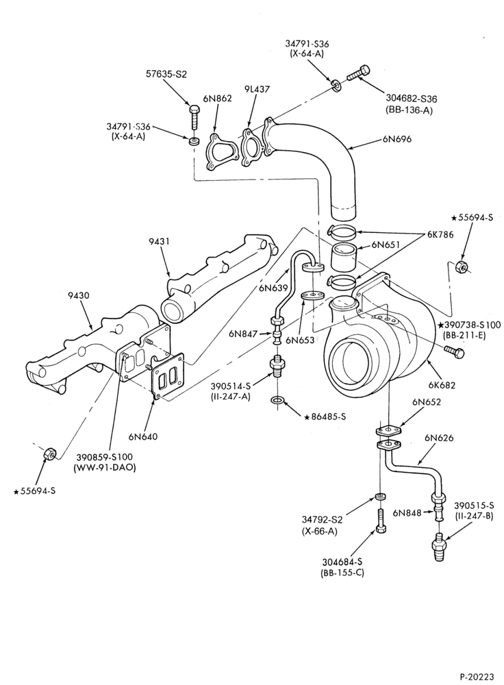 Схема FUEL TANK AND LINES-Turbocharger, manifold and related parts - Exc. air to air intercooler