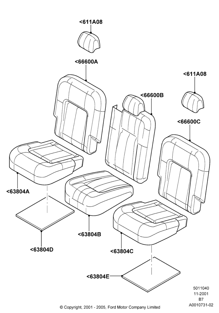 Схема Rear Seat Covers, SECOND ROW 40-20-40 SEATS; 18.03.2002–02.08.2006