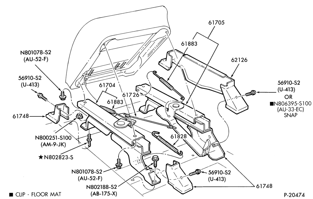 Схема SEATS AND SEAT BELTS-Front seat parts - lower half - manual