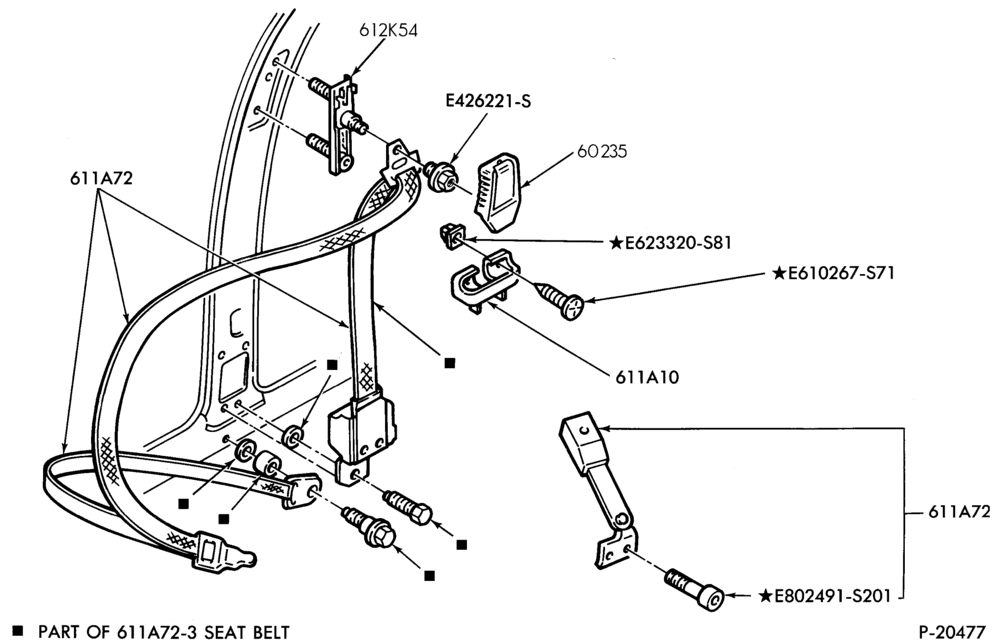 Схема SEATS AND SEAT BELTS-Seat belt and shoulder harness installation- front seat