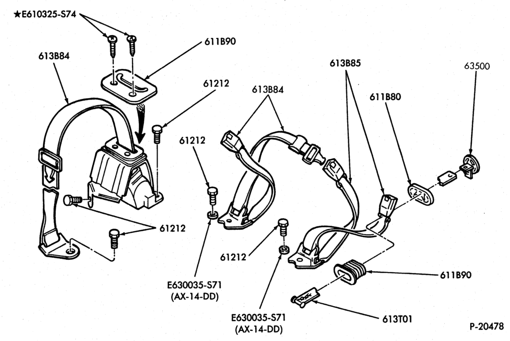 Схема SEATS AND SEAT BELTS-Seat belt and shoulder harness installation- rear seat