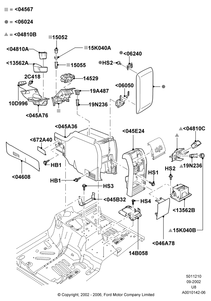 Схема Консоль напольная, Front Floor Console; 03.09.2002–29.09.2003