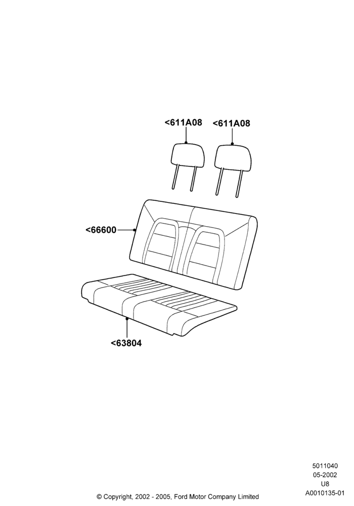 Схема Rear Seat Covers, With 3rd Row Bench Seat; 03.09.2002–05.08.2005