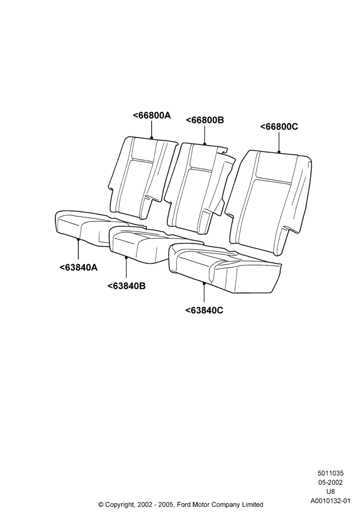 Схема Подушки и обогрев задних сидений, SECOND ROW 40-20-40 SEATS; 03.09.2002–05.08.2005
