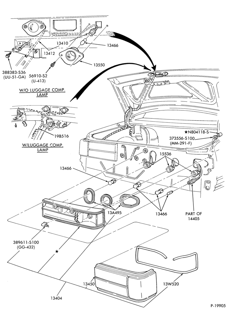 Схема LAMPS-Rear lamp, license plate and related parts