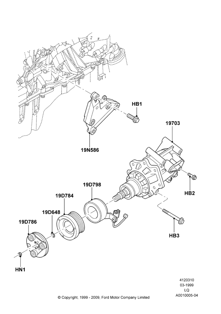 Схема Конденсатор и компрессор кондиционера, 3.0 V6 24V DOHC EFI Modular, Compressor Assy; 22.03.1999–18.11.2002
