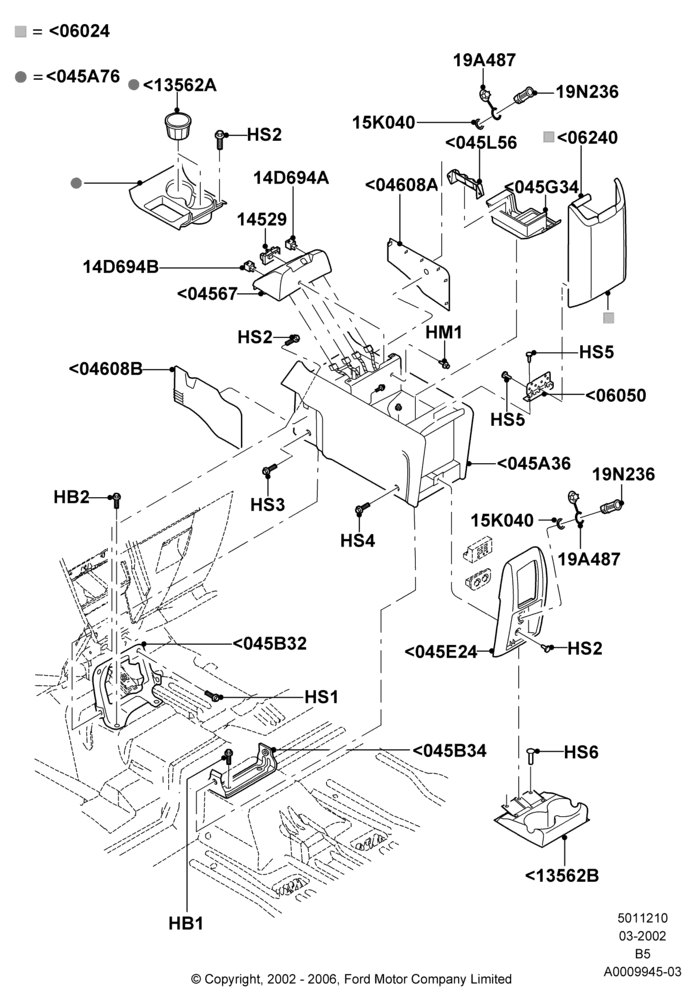 Схема Консоль напольная, Front Floor Console; 18.03.2002–03.02.2003