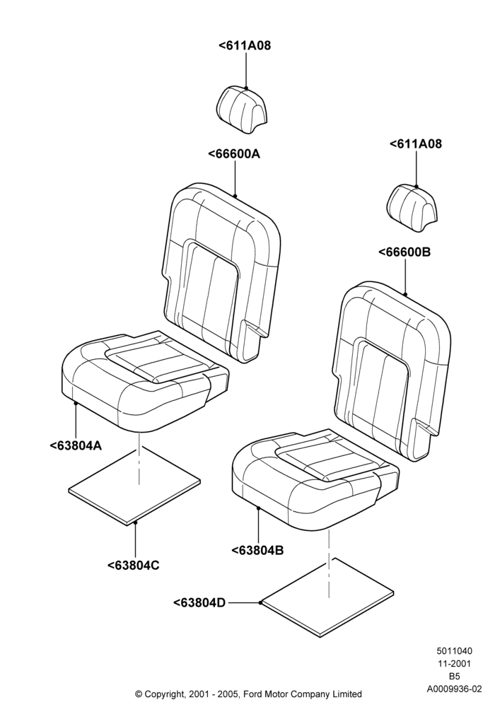 Схема Rear Seat Covers, 2nd Row Low Back Bucket Seats; 18.03.2002–02.08.2006
