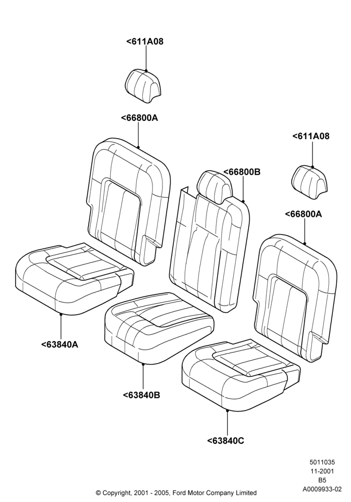 Схема Подушки и обогрев задних сидений, SECOND ROW 40-20-40 SEATS; 18.03.2002–02.08.2006