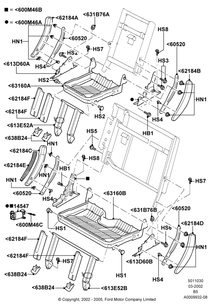 Схема Основание заднего сиденья, With Third Row Power Folding Seat; 18.03.2002–02.08.2006