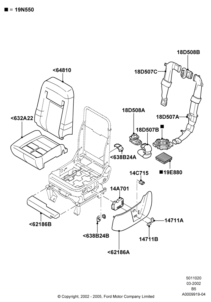 Схема Подушки и обогрев передних сидений, With Temp Control Drivers Seat; 18.03.2002–02.08.2006