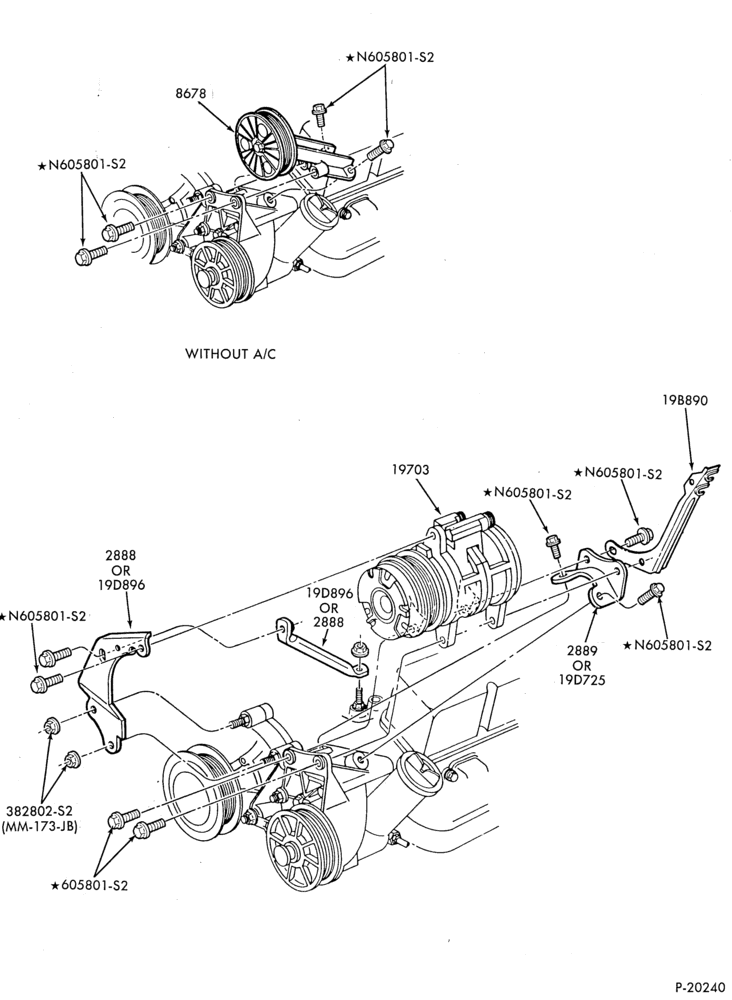 Схема AIR CONDITIONING-Compressor Installation-8 cyl. 302 (5.0L)-E.F.I.-F150/250