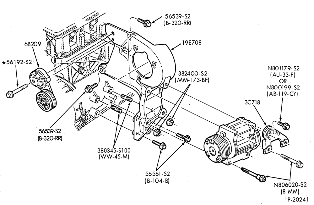 Схема AIR CONDITIONING-Compressor installation - integral - 6 cyl. 4.9L-U150