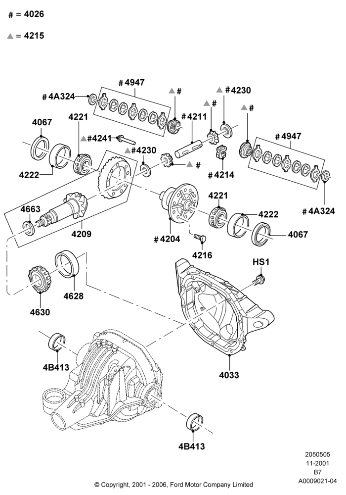 Схема Редуктор заднего моста — компоненты, Rear Axle Limited Slip Differential, With 9.75" Axle; 18.03.2002–02.08.2006