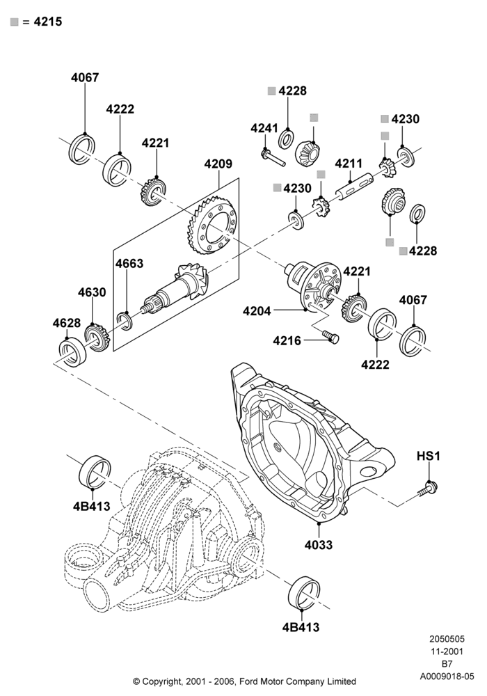 Схема Редуктор заднего моста — компоненты, Rear Axle Less Limited Slip Diff, With 8.8 Axle; 18.03.2002–02.08.2004