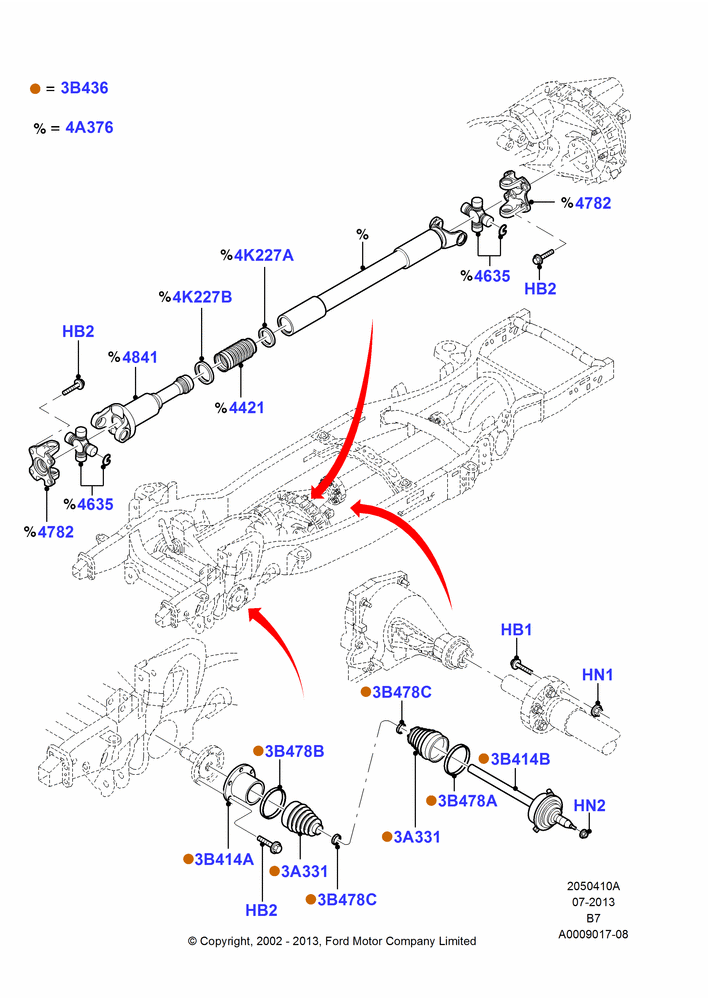 Схема Приводные валы переднего моста, LHD 4WD (Part Time Drive); 18.03.2002–02.08.2006