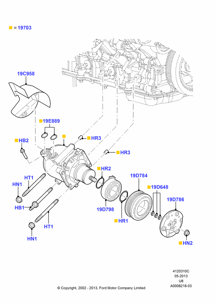 Схема Конденсатор и компрессор кондиционера, Compressor Assy; 03.09.2002–05.08.2005