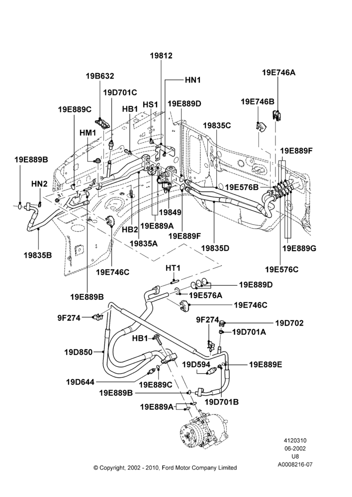 Схема Конденсатор и компрессор кондиционера, Under Hood; 03.09.2002–05.08.2005
