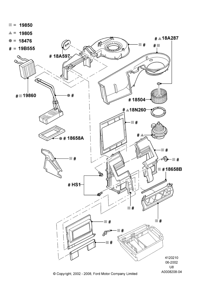 Схема Климат — внутренние компоненты, For Air Conditioning With Automatic Temperature Control; 03.09.2002–05.08.2005