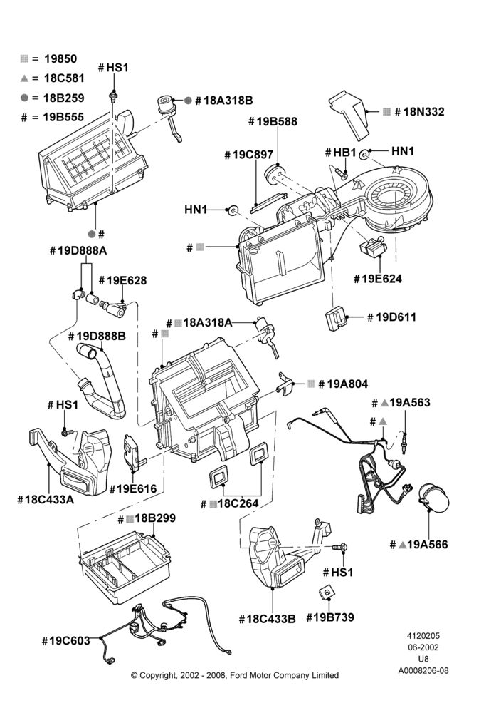 Схема Климат — наружные компоненты, For Air Conditioning With Automatic Temperature Control; 03.09.2002–05.08.2005