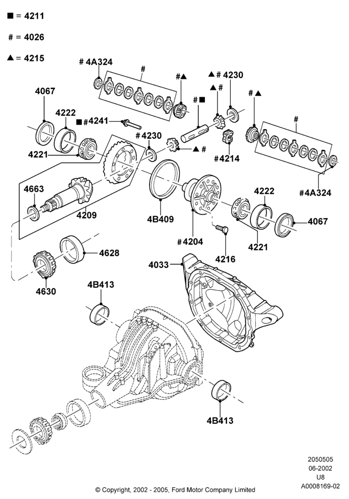 Схема Редуктор заднего моста — компоненты, Rear Axle Limited Slip Differential; 03.09.2002–05.08.2005
