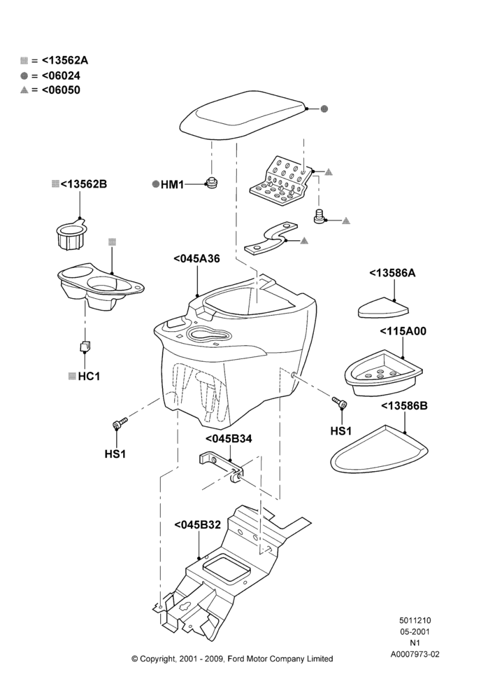 Схема Консоль напольная, Rear Floor Console; 15.10.2001–29.08.2002