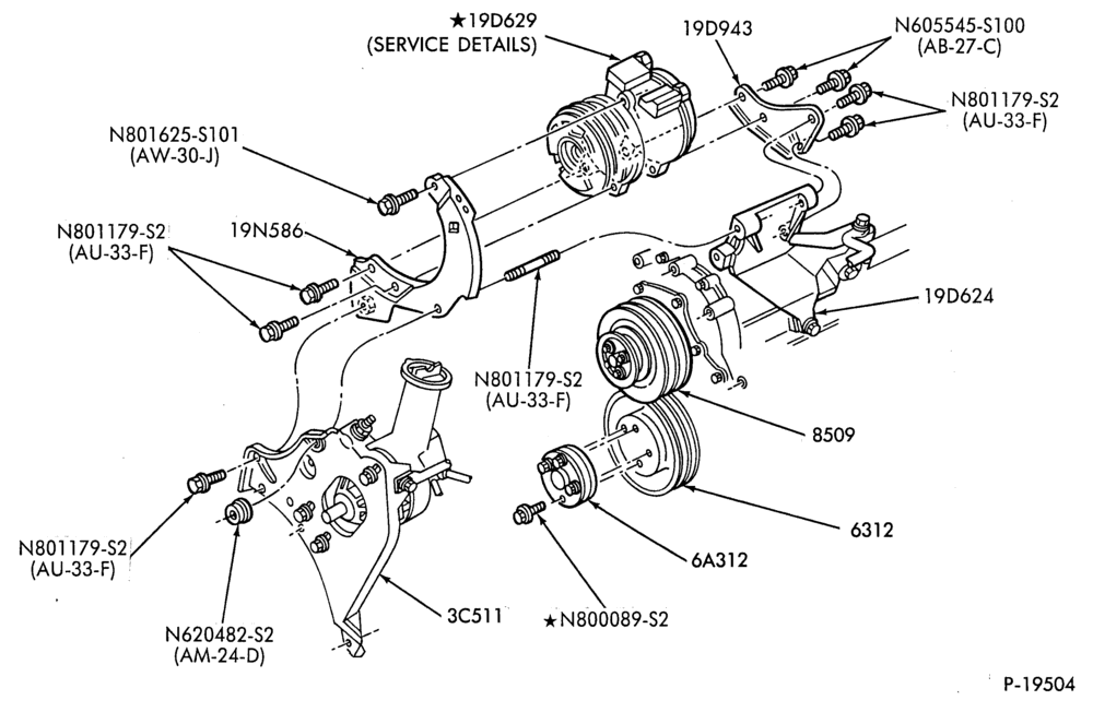 Схема AIR CONDITIONING-Compressor Installation - integral-6 cyl. 177 (2.9L)-B
