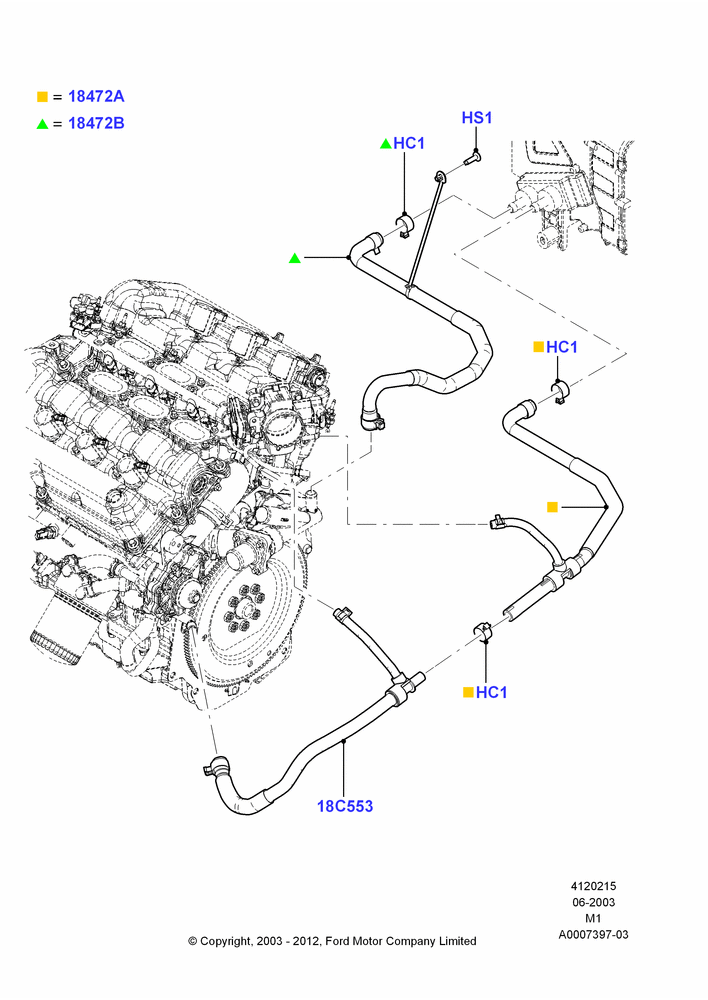 Схема Шланги отопителя, 3.0 V6 24V DOHC EFI Modular, All LHD Territories; 22.12.2003–01.05.2006