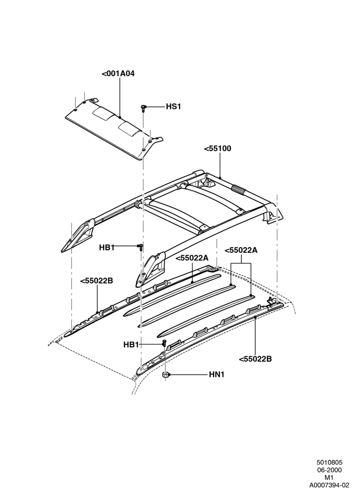 Схема Багажники на крышу, (+) North American Markets, Ford Series, No Boundaries Roof Luggage Rack, Production Installed; 05.11.2001–01.05.2006
