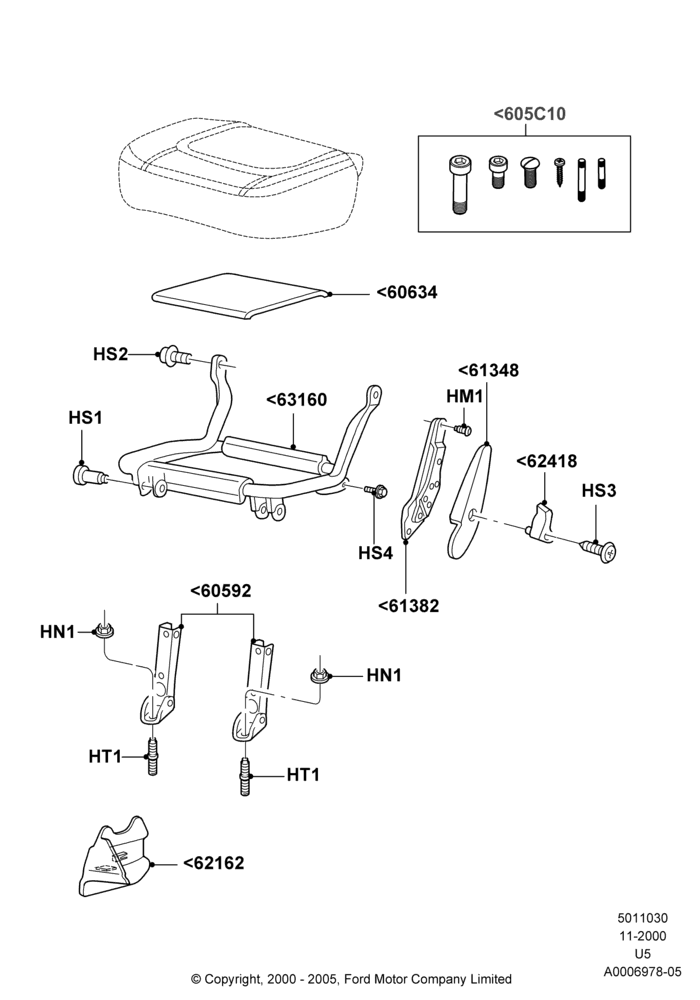 Схема Основание заднего сиденья, 2nd Row 60/40 (3 P) Folding Seat, 40% Seat, LH Seat; 13.11.2000–19.08.2002