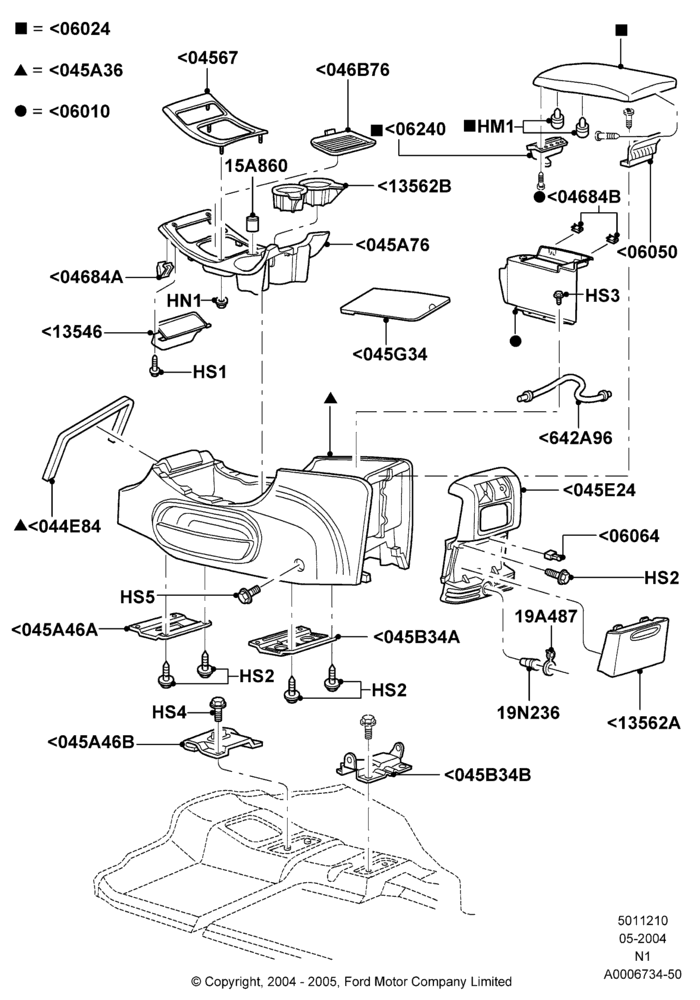 Схема Консоль напольная, Less Navigation System, Front Floor Console; 15.10.2001–29.08.2002
