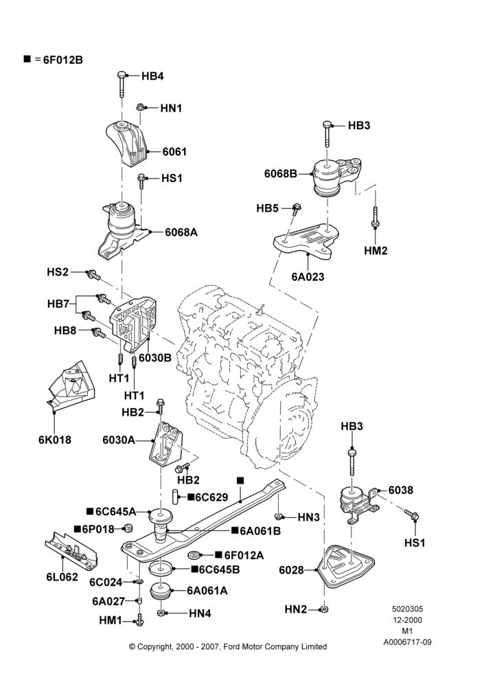 Схема Опоры двигателя, 4 Speed CD4E Automatic, RHD, Zetec 2.0 16V EFI; 22.12.2000–02.09.2002