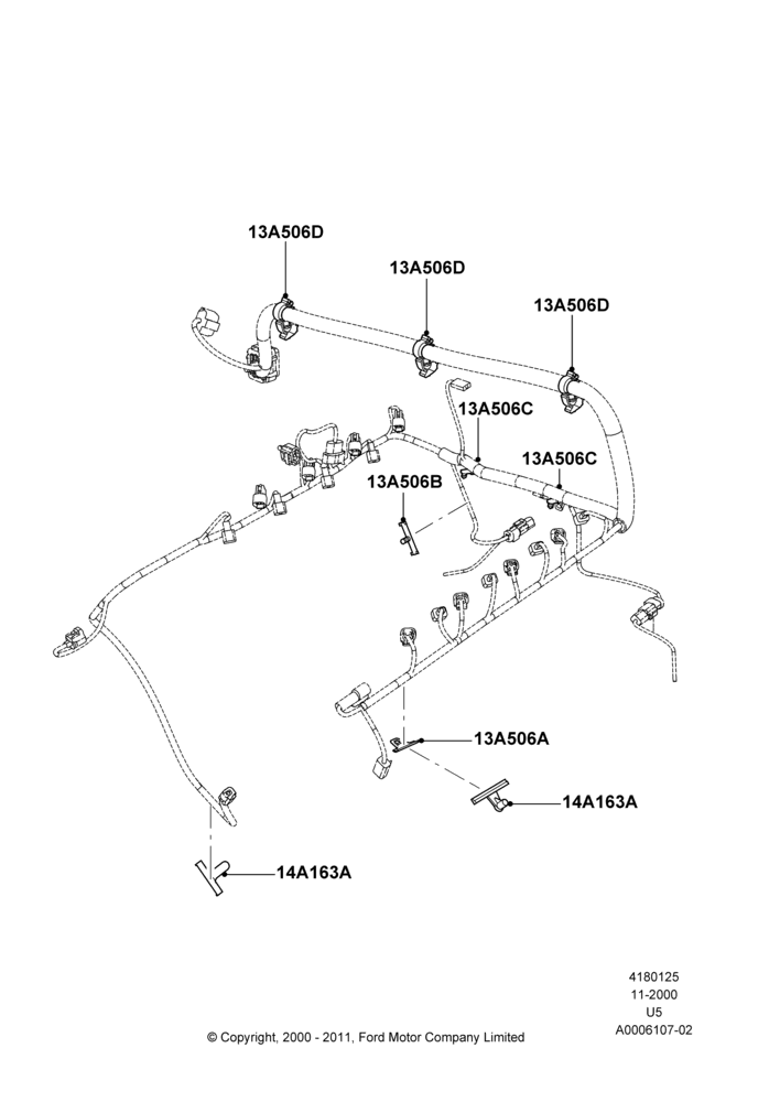 Схема Крепёж проводки, Romeo 4.6 SOHC EFI, 12A581 Wiring Harness; 13.11.2000–19.07.2005