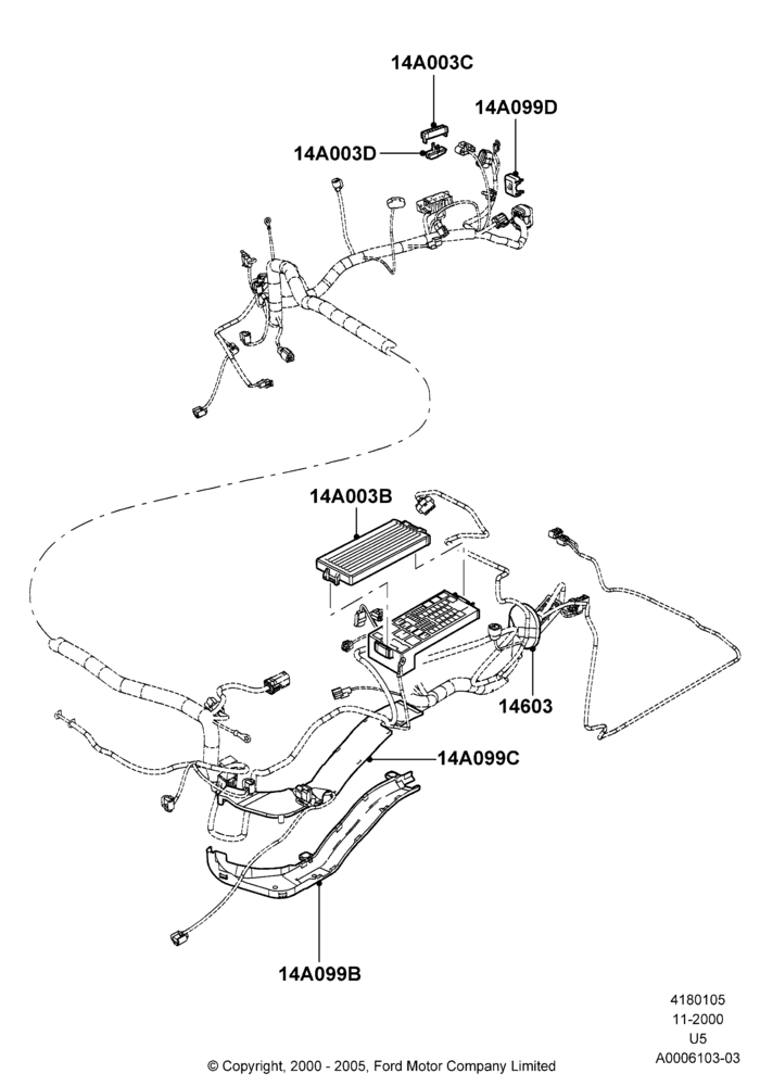 Схема Кожухи проводки, Romeo 4.6 SOHC EFI, 14398 Harness; 13.11.2000–19.07.2005