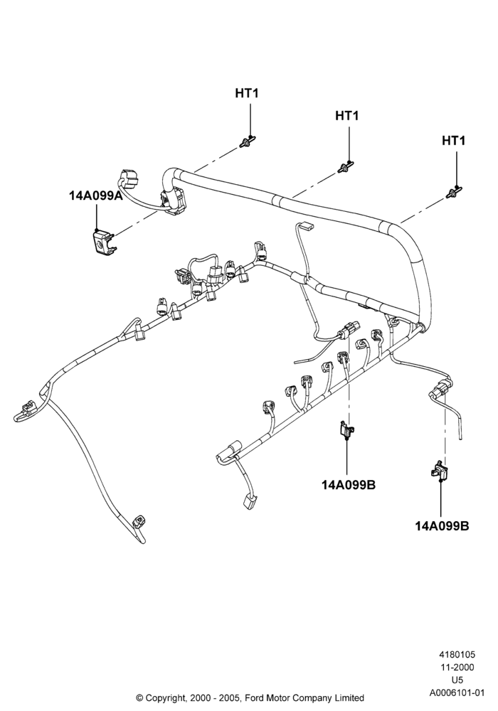 Схема Кожухи проводки, Romeo 4.6 SOHC EFI, 12A581 Wiring Harness; 13.11.2000–19.07.2005