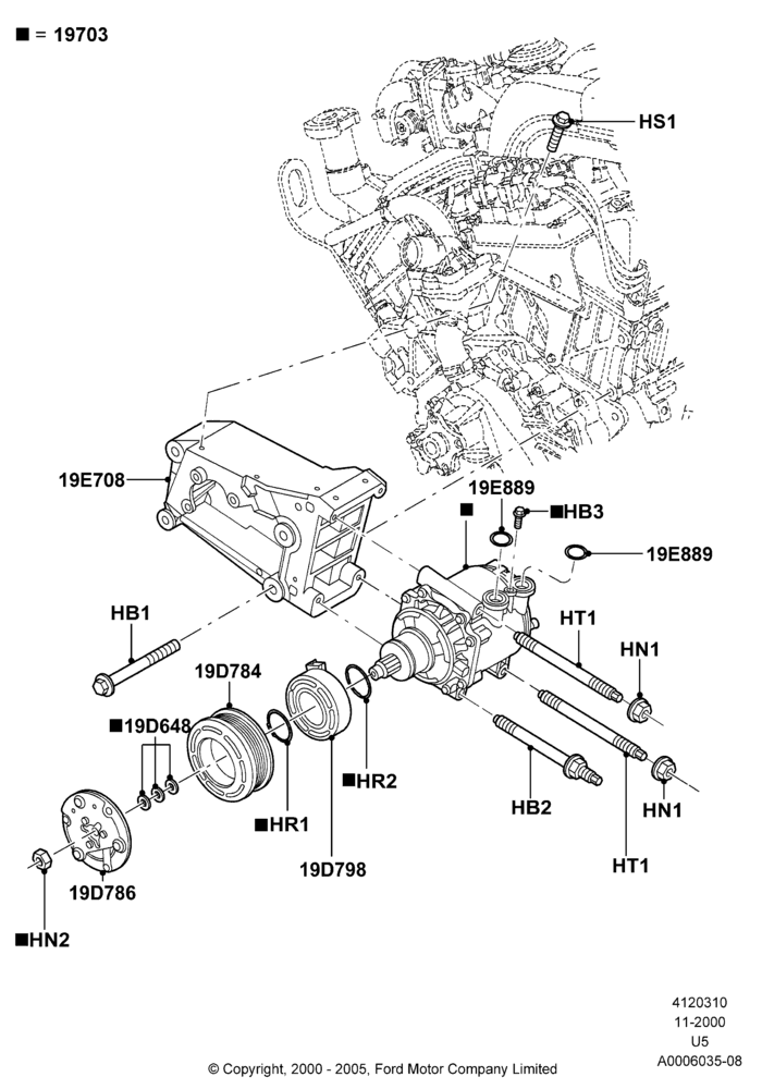 Схема Конденсатор и компрессор кондиционера, 4.0L V6 12V SOHC EFI, Compressor Assy; 13.11.2000–19.07.2005