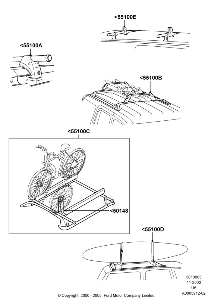 Схема Багажники на крышу, Accessory, Elliptical Cross Bars; 13.11.2000–02.08.2004