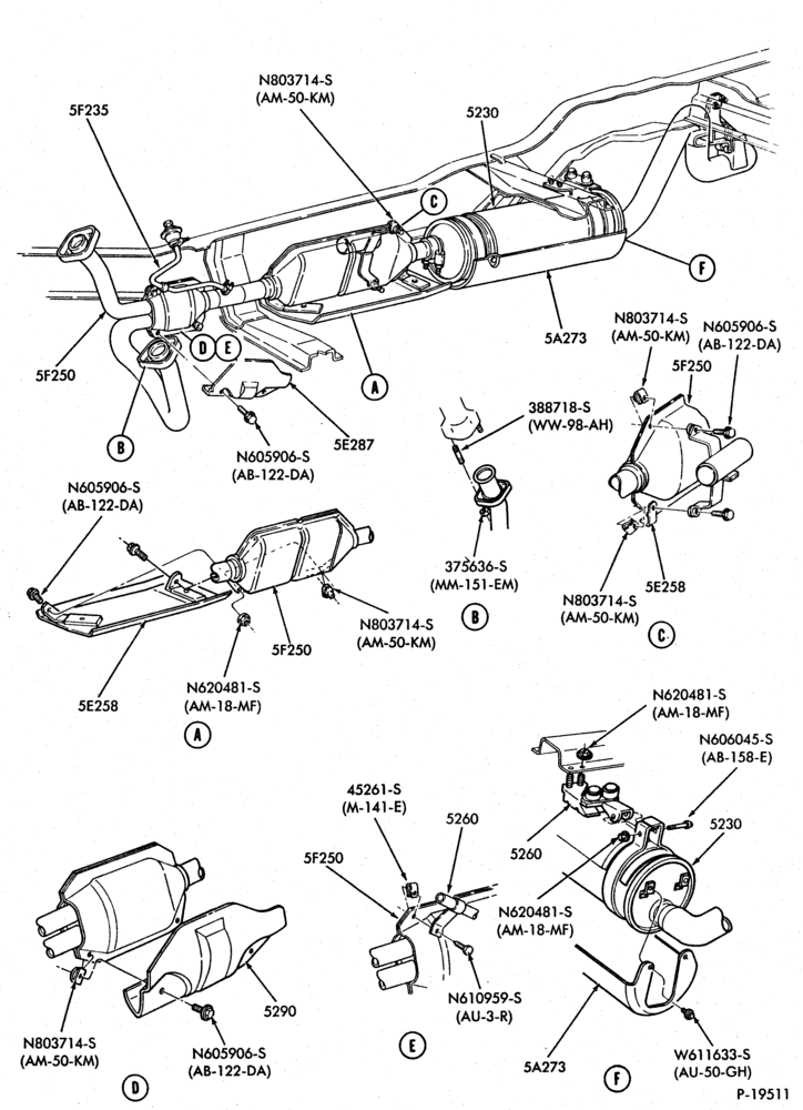 Схема EXHAUST SYSTEM-EXHAUST SYSTEM- 8 cyl. 302 (5.0L) - E.F.I.-U150