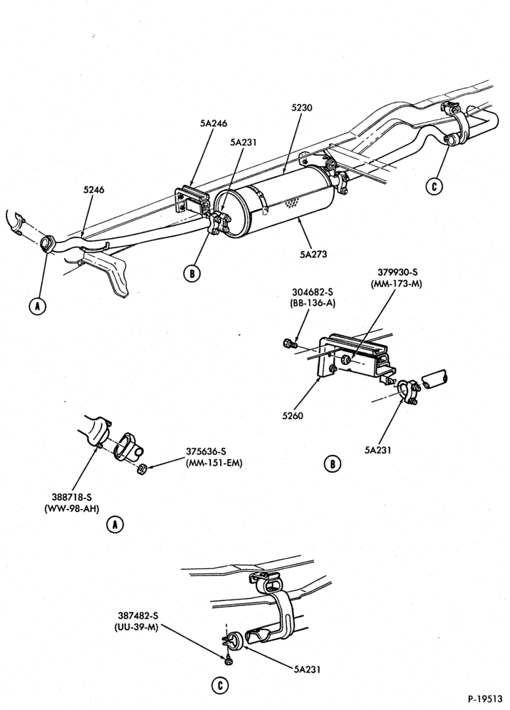 Схема EXHAUST SYSTEM-EXHAUST SYSTEM- 6 cyl. 300 (4.9L) - w/o converter-E150/350