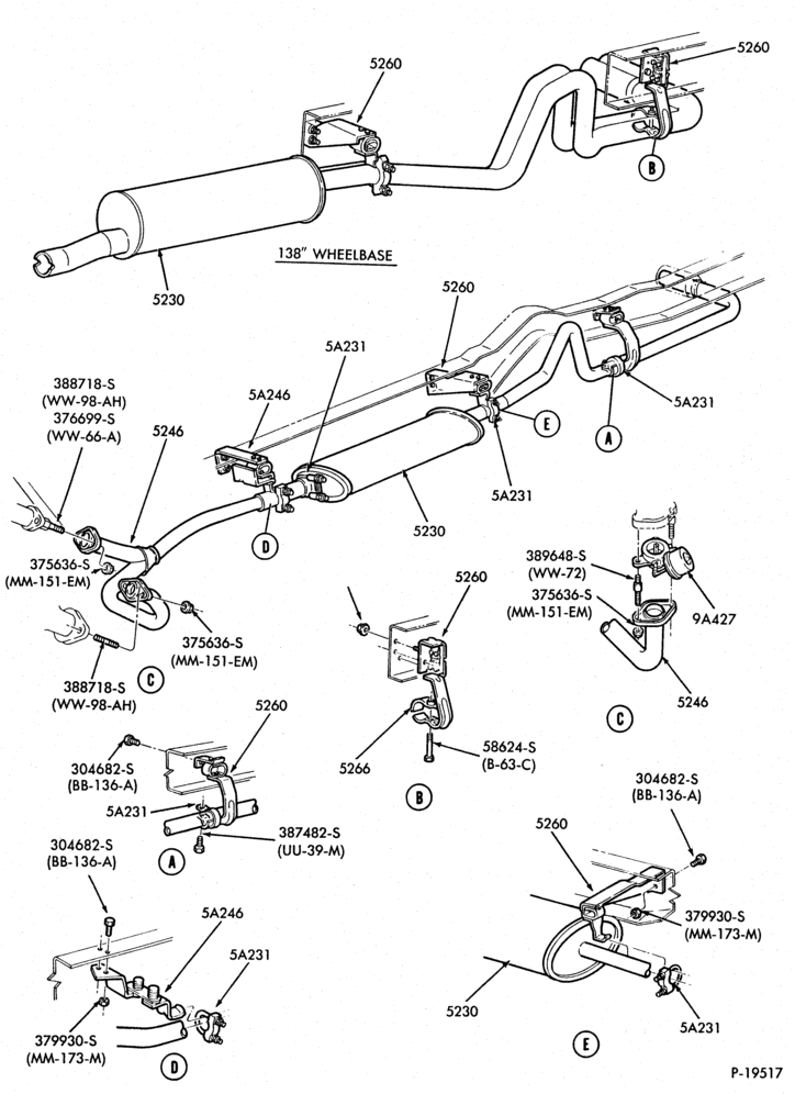 Схема EXHAUST SYSTEM-(1985/86)-351W (5.8L) - w/o converter-E150/350