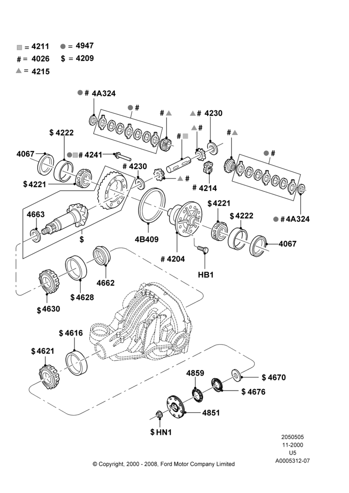 Схема Редуктор заднего моста — компоненты, Rear Axle Limited Slip Differential; 13.11.2000–19.07.2005