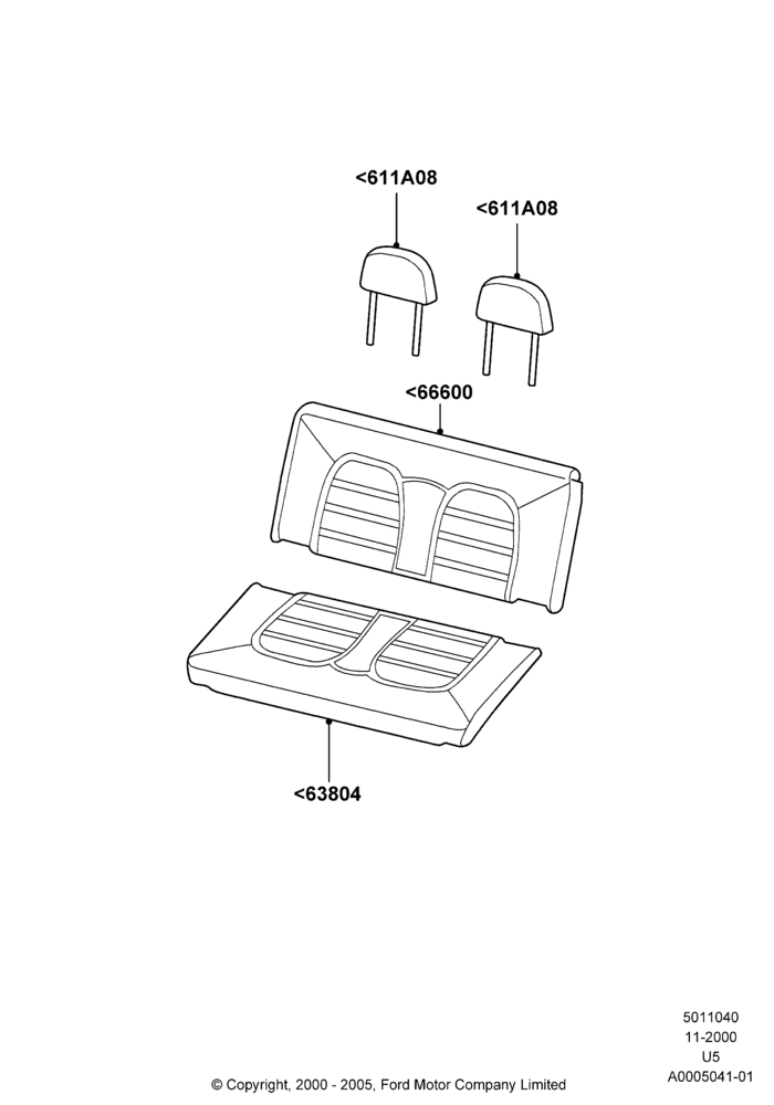 Схема Rear Seat Covers, All Third Row Seating; 13.11.2000–19.08.2002
