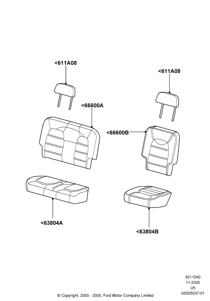 Схема Rear Seat Covers, 2nd Row 60/40 (3 P) Folding Seat; 13.11.2000–19.08.2002