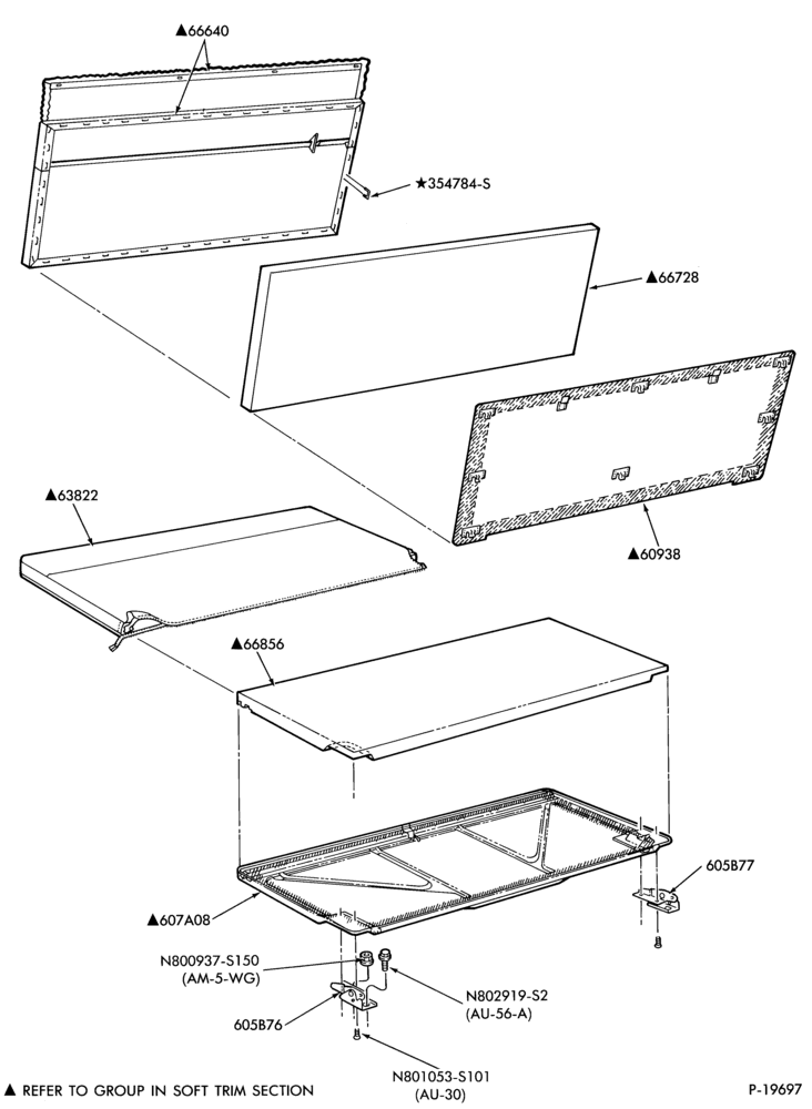 Схема SEATS AND SEAT BELTS-Rear auxiliary seat & related parts - B/T 74