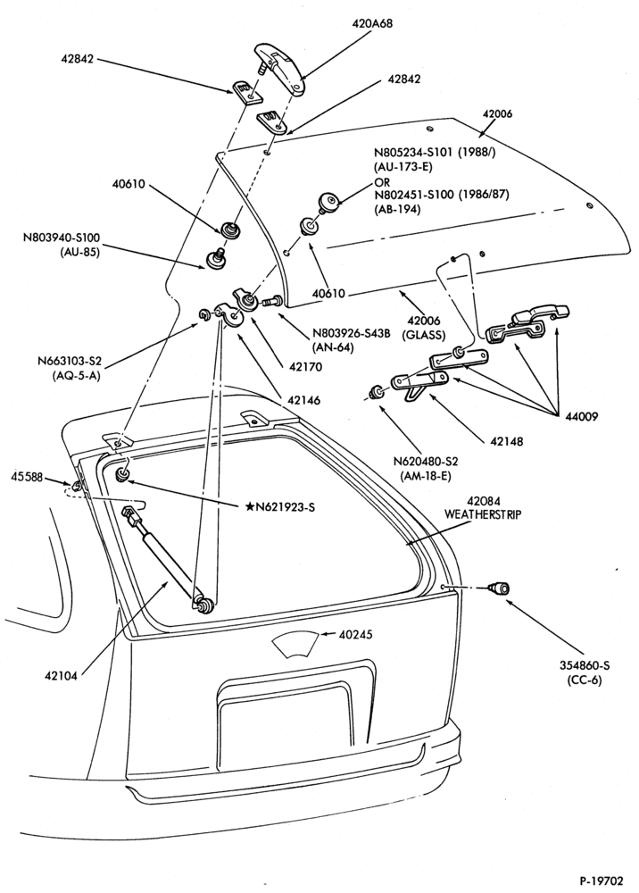 Схема LIFT/TAILGATE, LUGGAGE & BACK WINDOW-Back window - B/T 74 - Movable glass