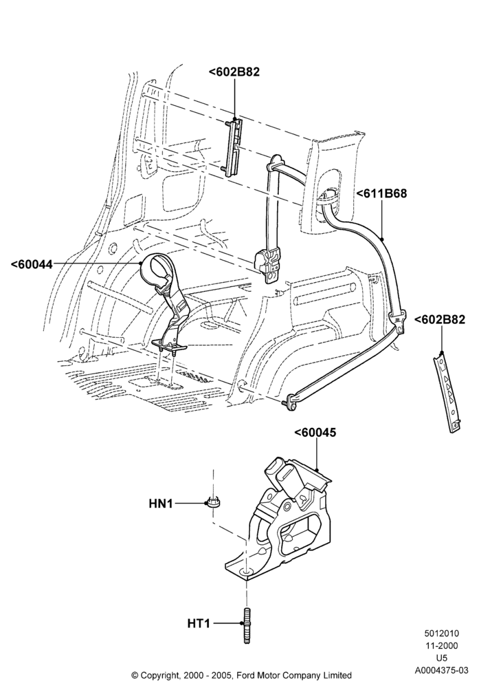Схема Задние ремни безопасности, Less 3rd Row Rear Seat; 13.11.2000–19.08.2002